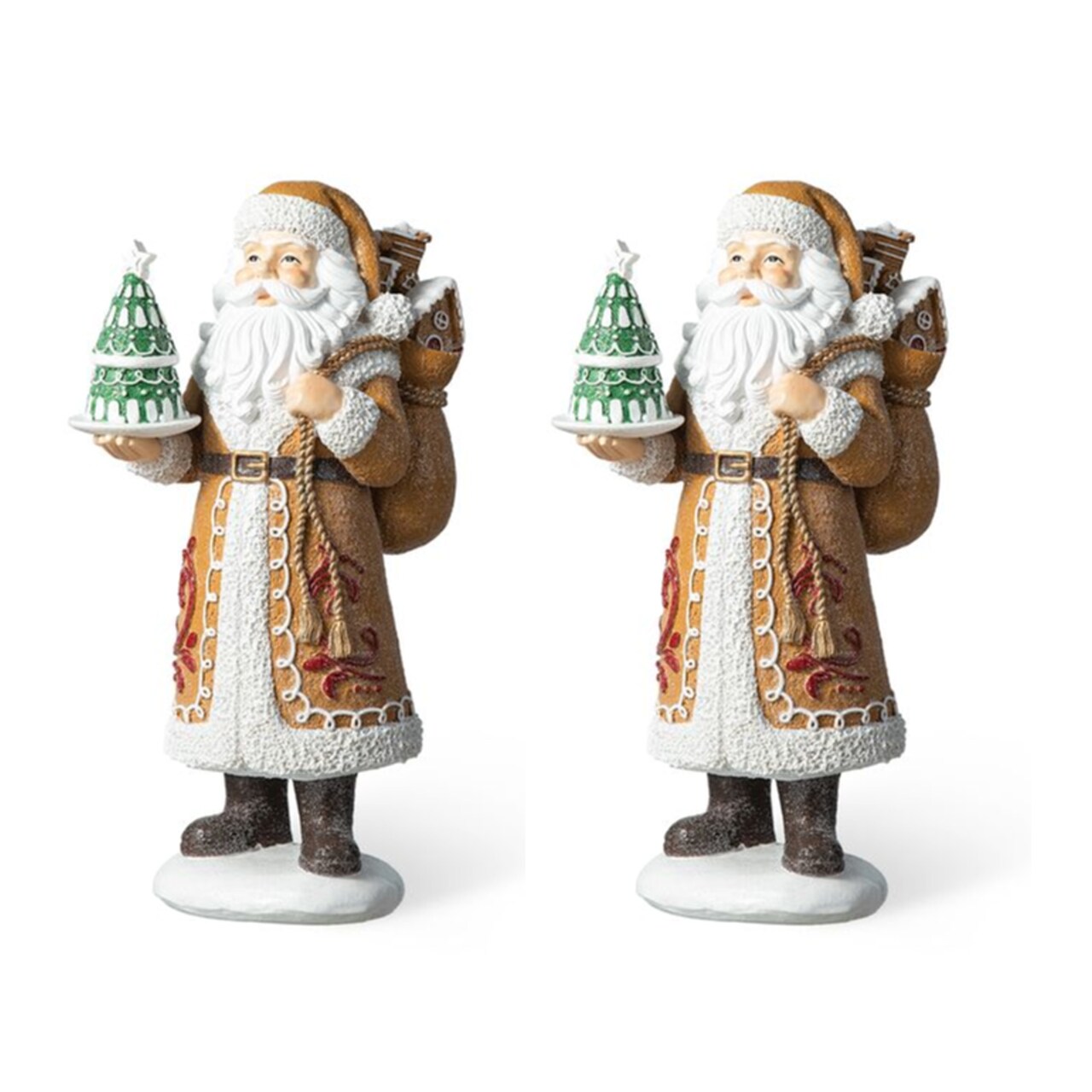 Set of 2 11.5"H Resin Christmas Gingerbread Santa Table Decor